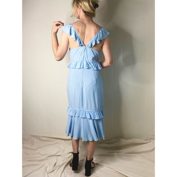 SAYLOR Maxine Sky Blue Crossback Ruffle Midi Dress US SMALL NWT - Picture 7 of 11